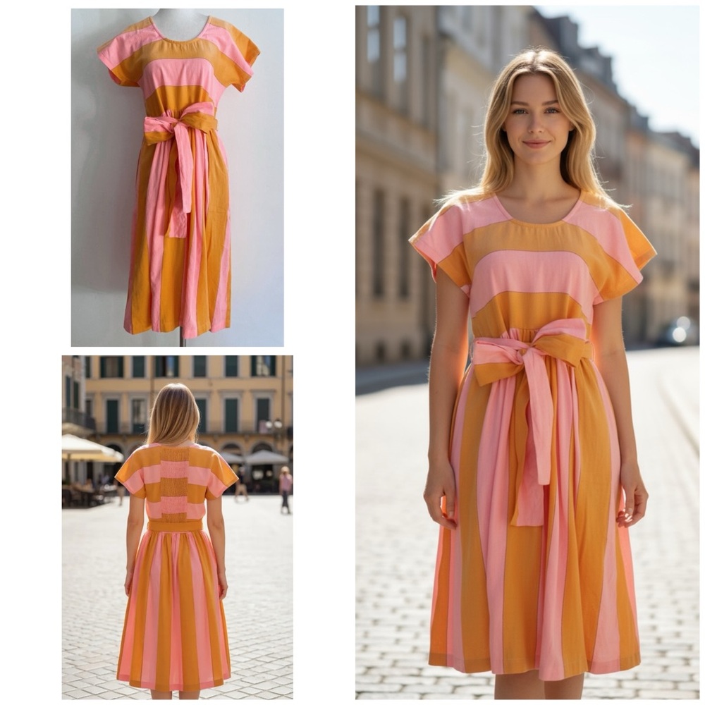 Nwt Barney’s X Ace & Jig Sardinia Luna Striped Sorbet Orange Pink Cotton Dress S